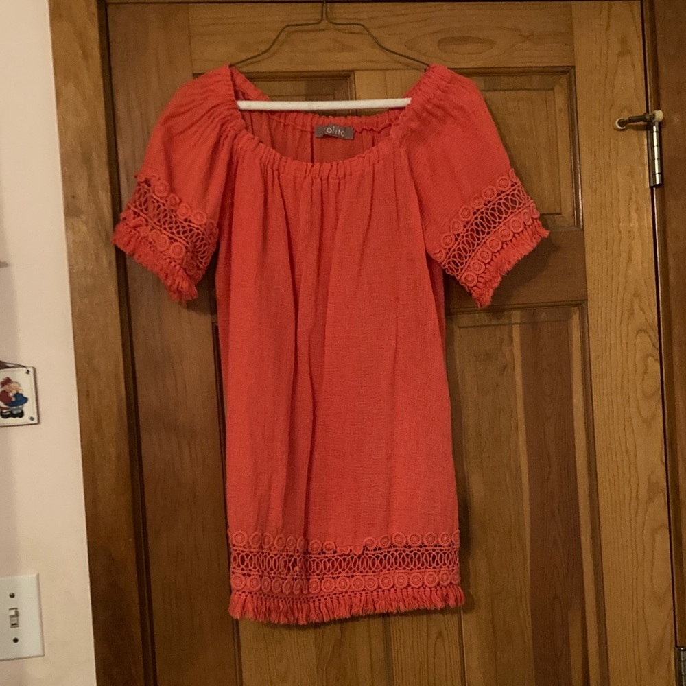 Coral Lace Accent Blouse